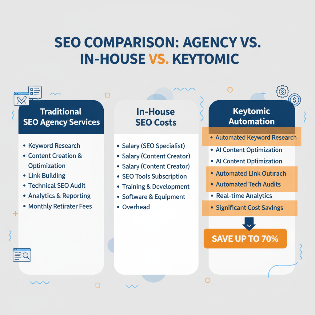 Comparación de costes entre agencia SEO tradicional y automatización con Keytomic
