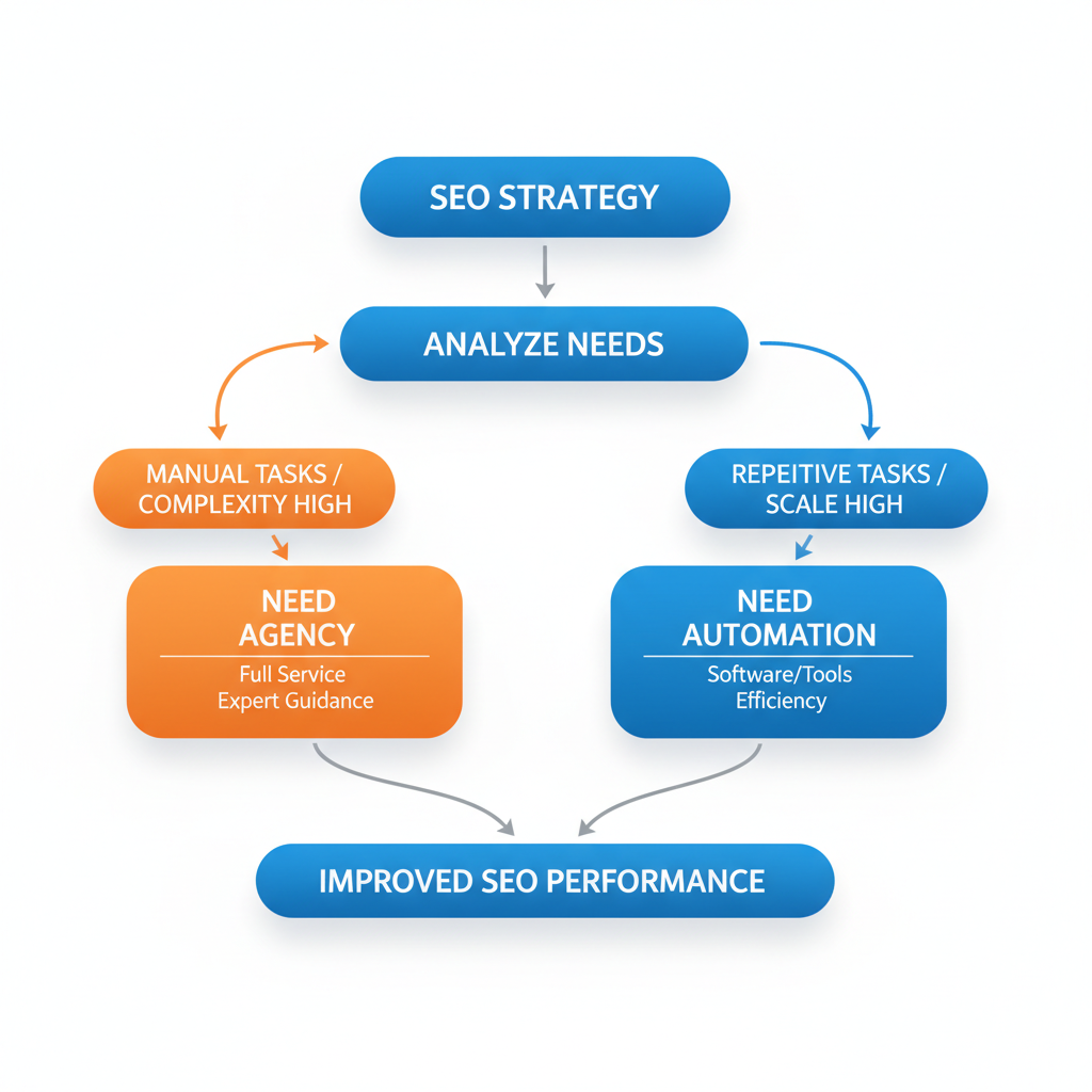 Diagrama de decisión para elegir entre agencia SEO o plataforma de automatización