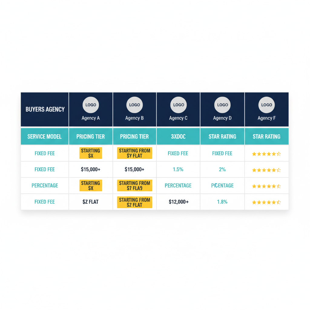 Top 7 Buyers Agent Sydney Firms Compared for 2026 1 Sydney buyers agent pricing and service comparison table 2026