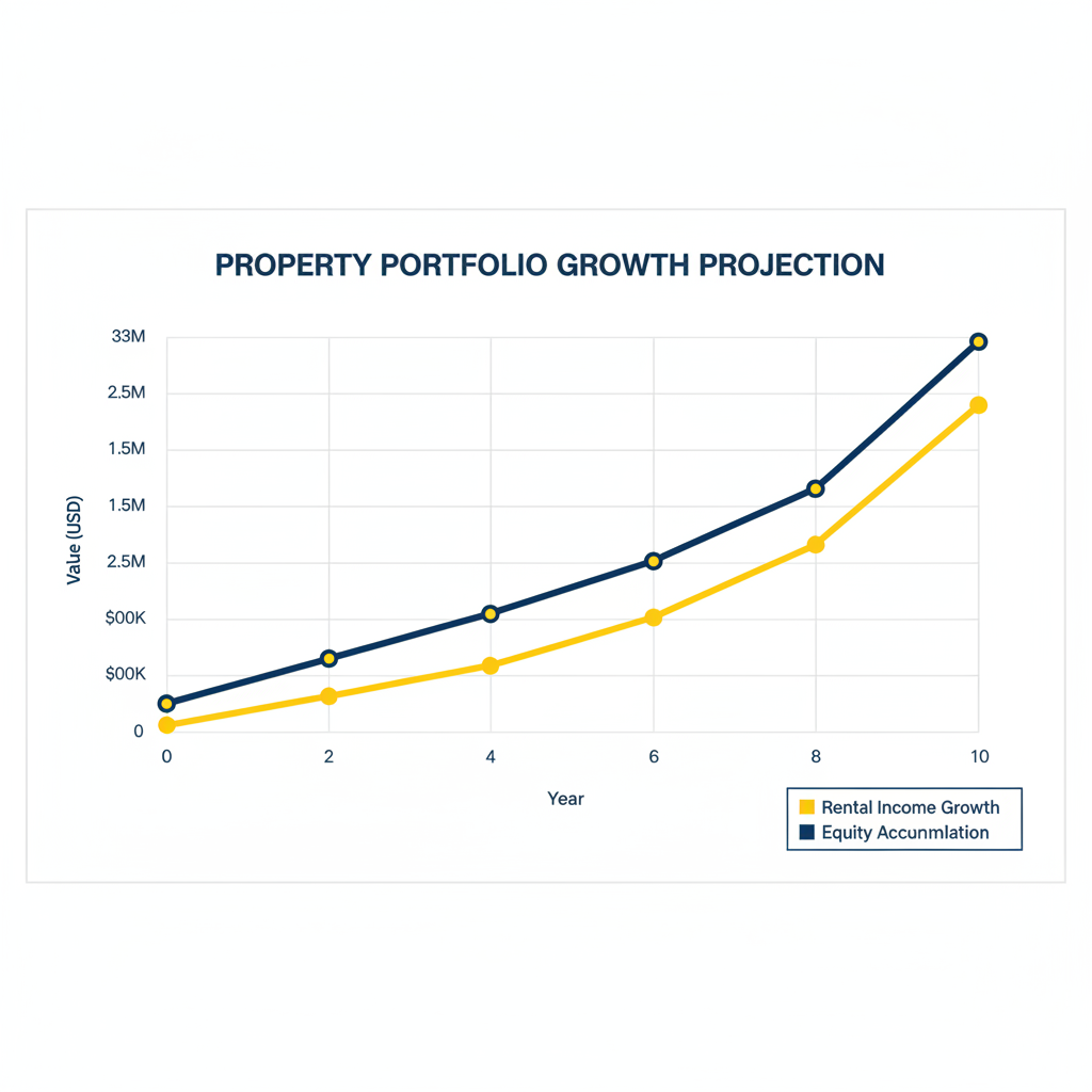 What is a Buyers Agent and How Buyers Agency Australia Works with Clients 3 10-year property portfolio modeling chart showing long-term wealth accumulation