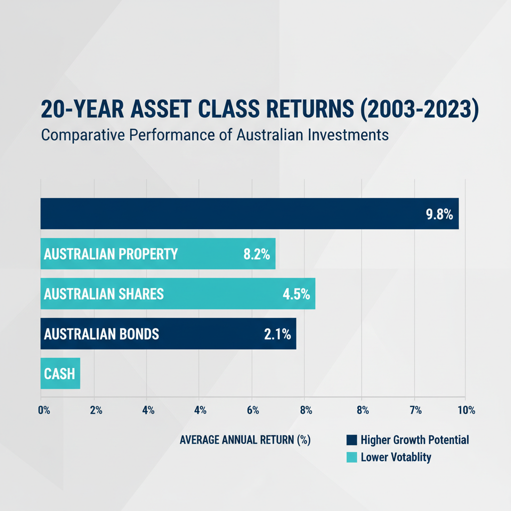 Property as a Wealth Vehicle Why Property Is the Smartest Path to Long Term Wealth 1 20-year asset class performance comparison showing property returns vs shares bonds cash
