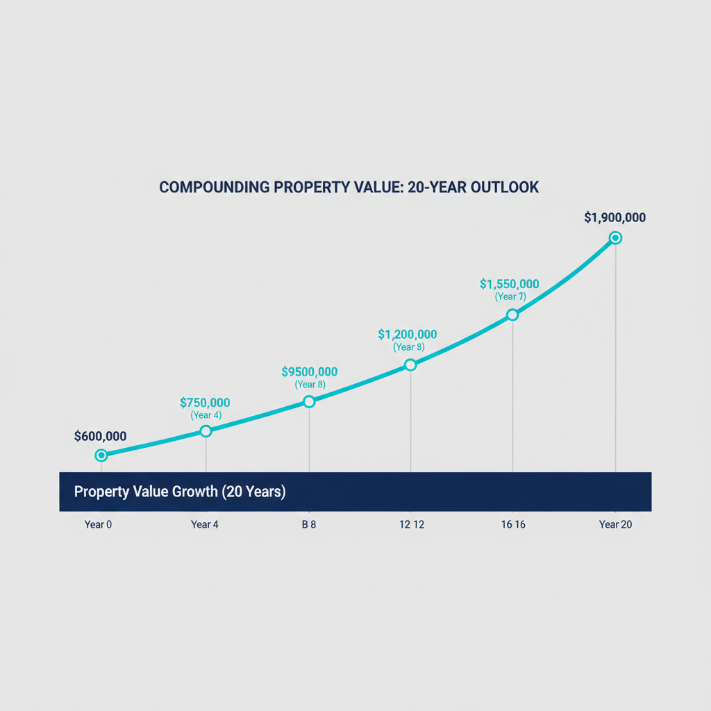 Property as a Wealth Vehicle Why Property Is the Smartest Path to Long Term Wealth 2 Property value compounding timeline 20 year wealth accumulation chart
