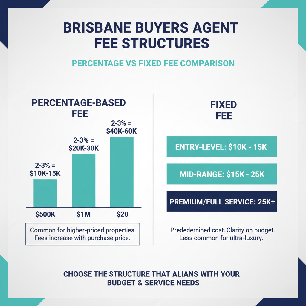 Buyers Agent Brisbane The Complete 2026 Guide to Fees Services and Finding the Right Expert 1 Brisbane buyers agent fee comparison chart showing percentage vs fixed fee structures
