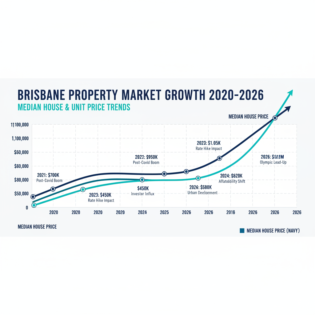Buyers Agent Brisbane The Complete 2026 Guide to Fees Services and Finding the Right Expert 2 Brisbane median property price growth chart 2020 to 2026 showing strong upward trend