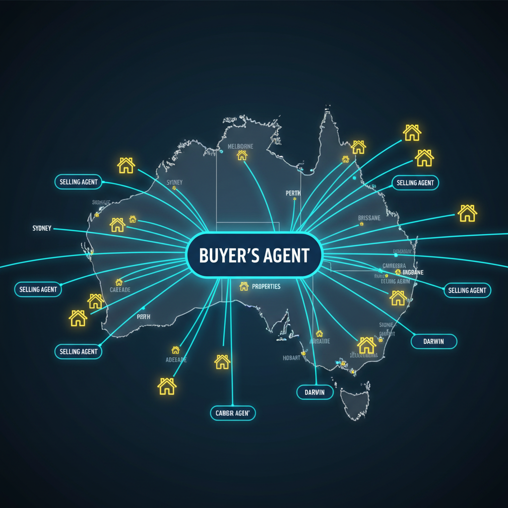 How We Buy Off Market Properties in Australia That Most Buyers Never See 3 Professional buyers agent network showing connections to selling agents across Australia