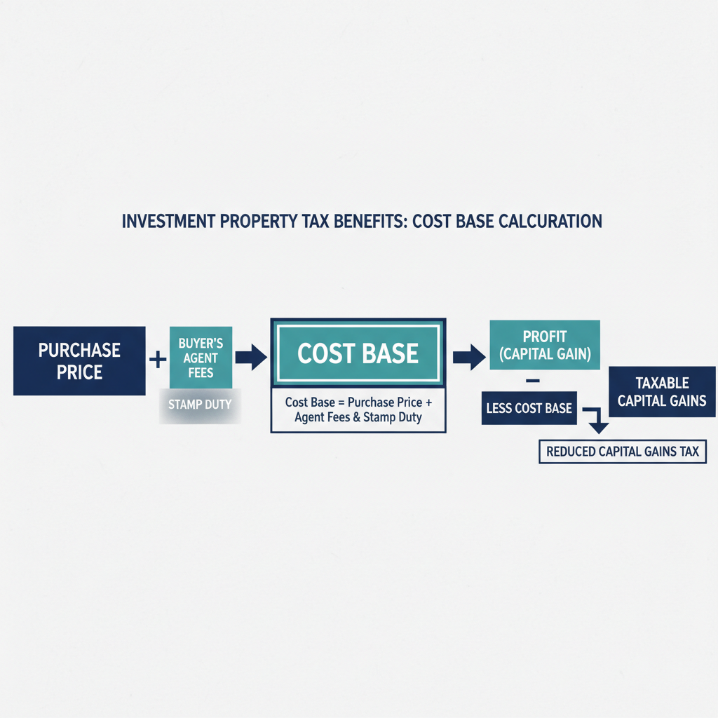 Is a Buyers Agent Worth It in Australia 2026 Cost vs Return Breakdown 4 Investment property tax benefits diagram showing how buyers agent fees reduce capital gains tax through cost base