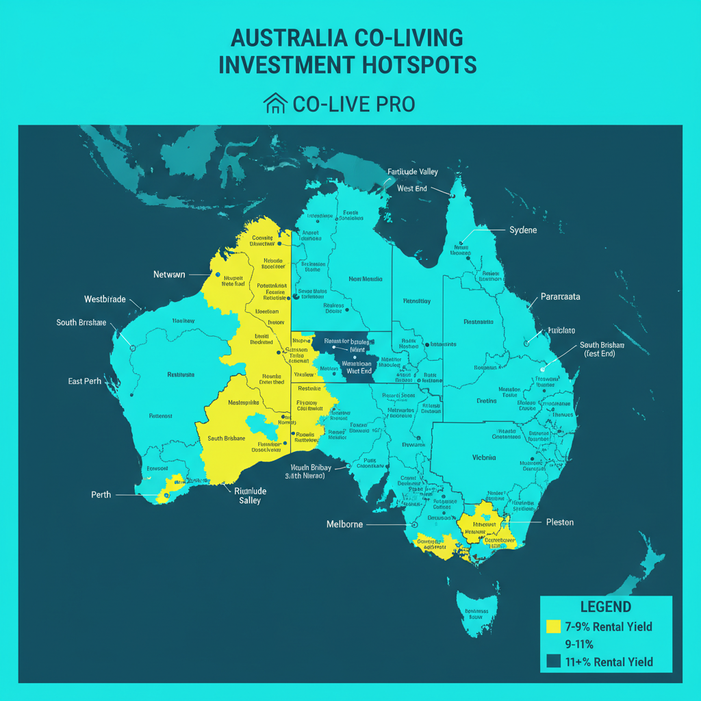Co Living Investment Strategy Using Standard Houses Not Purpose Built Co Living Properties Australia 2 Australia co-living investment hotspot map showing high-yield suburbs by state