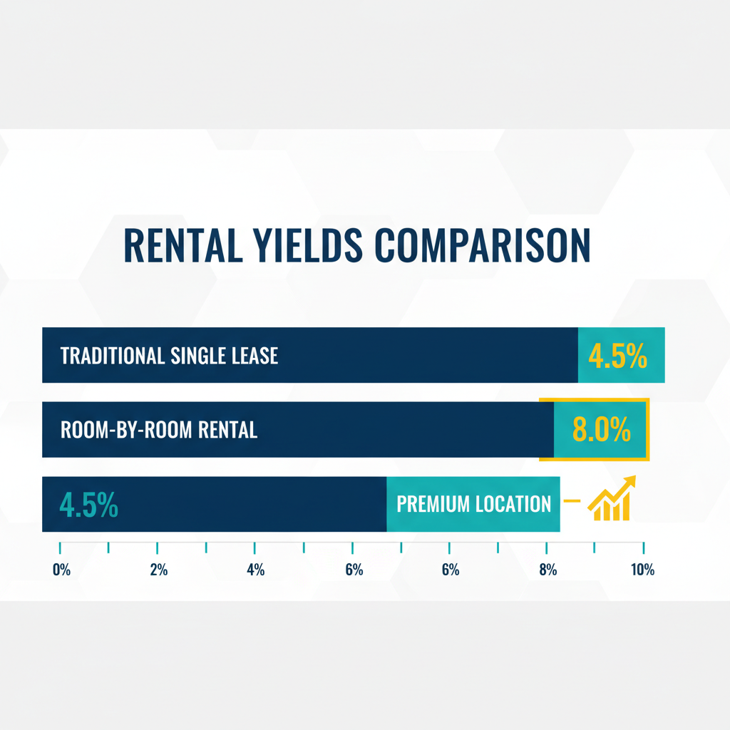 Co Living with a Normal House No Design and Renovation Needed for Investors 1 Rental yield comparison chart showing traditional vs room-by-room rental income strategies