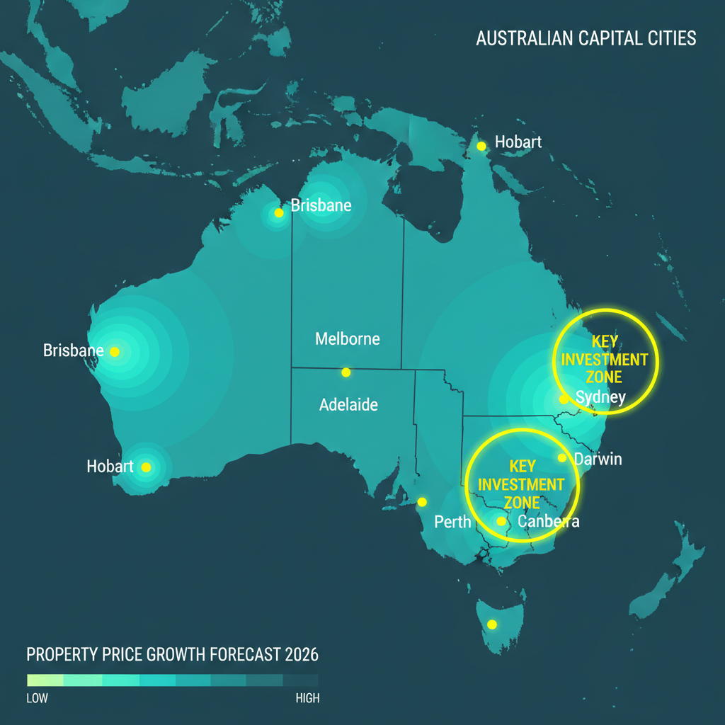 RBA Rate Hike February 2026 What Property Investors Need to Know Now 2 Australian property market forecast map highlighting capital city growth projections for 2026