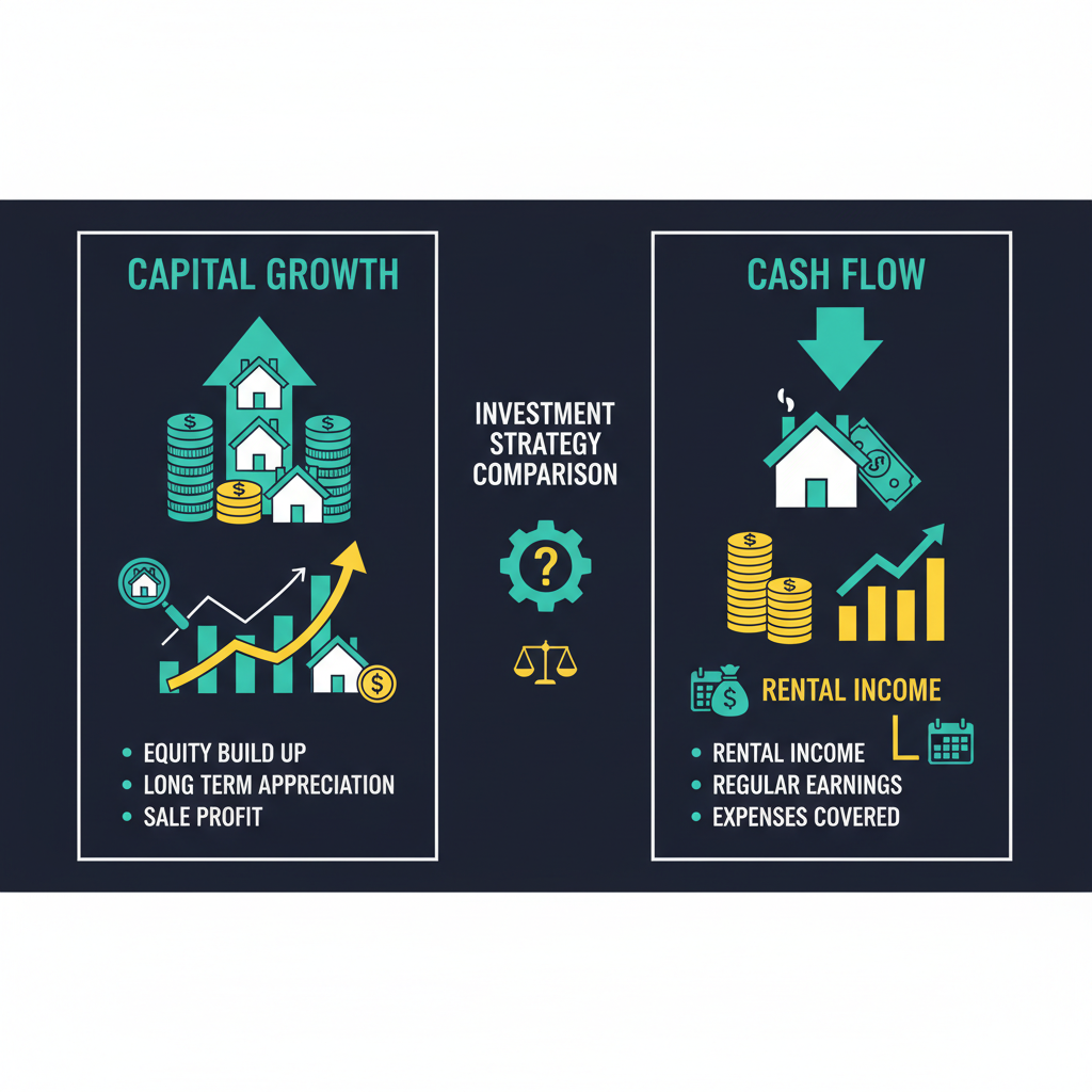 Capital Growth vs Cash Flow What Actually Builds Wealth in Property Investing Australia 1 Capital growth vs cash flow property investment strategy comparison infographic
