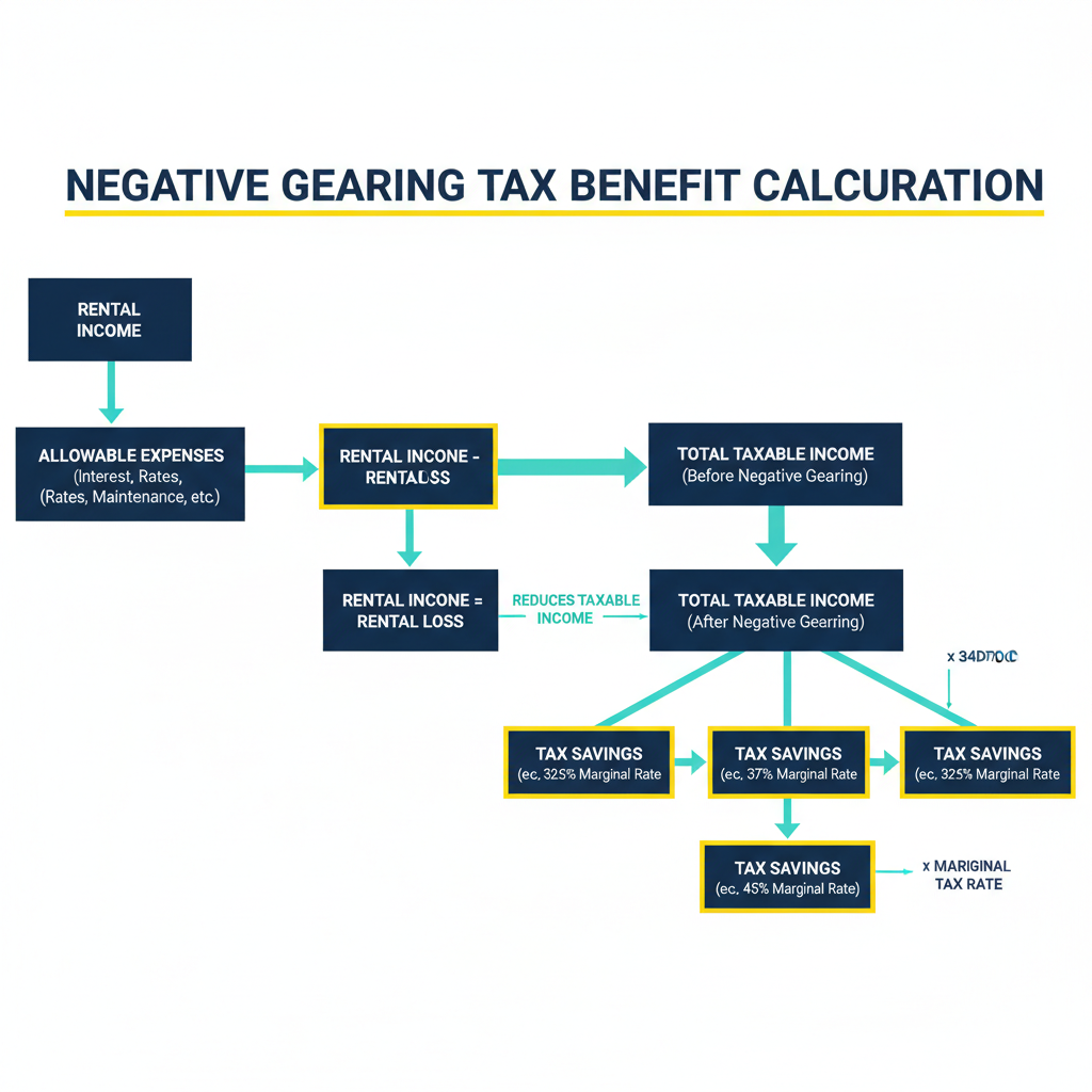 How to Invest in Property in Australia A StepbyStep Guide for 2026 3 Negative gearing tax benefit calculation flowchart for property investors