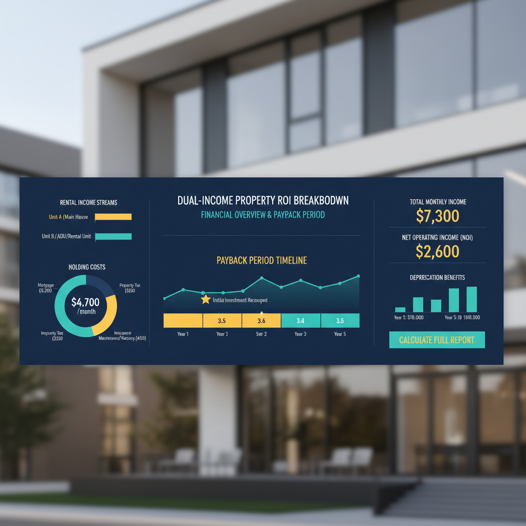 Single vs Dual Income How One Property Move Can Double Your Rent in 2026 3 Dual-income property ROI calculation dashboard showing cash flow modeling