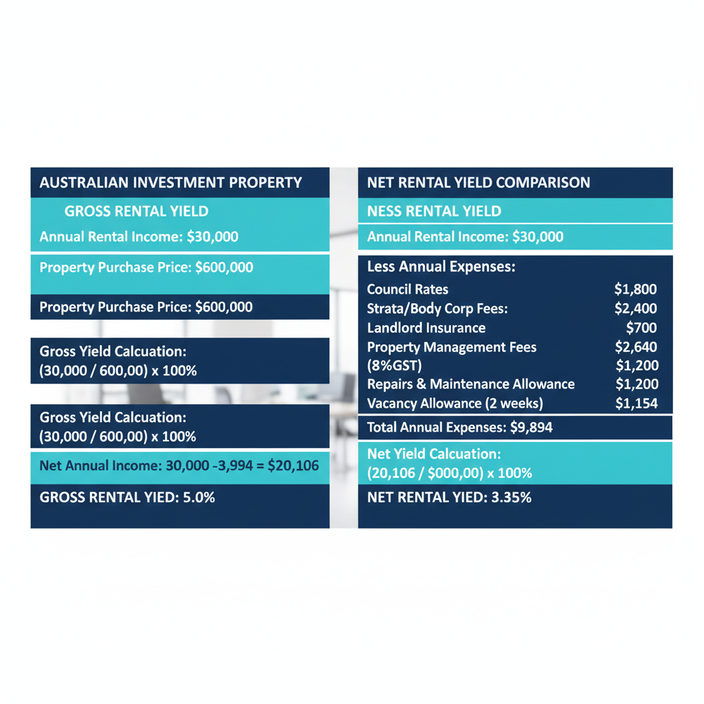 Property Investment Due Diligence Checklist Before You Buy Any Property 3 Rental yield calculation table comparing gross and net returns with expense breakdown