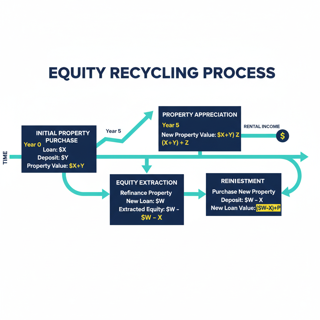 How Property Investors Build $200,000 Passive Income Australia 2 Equity recycling strategy showing how investors use property appreciation to fund additional purchases