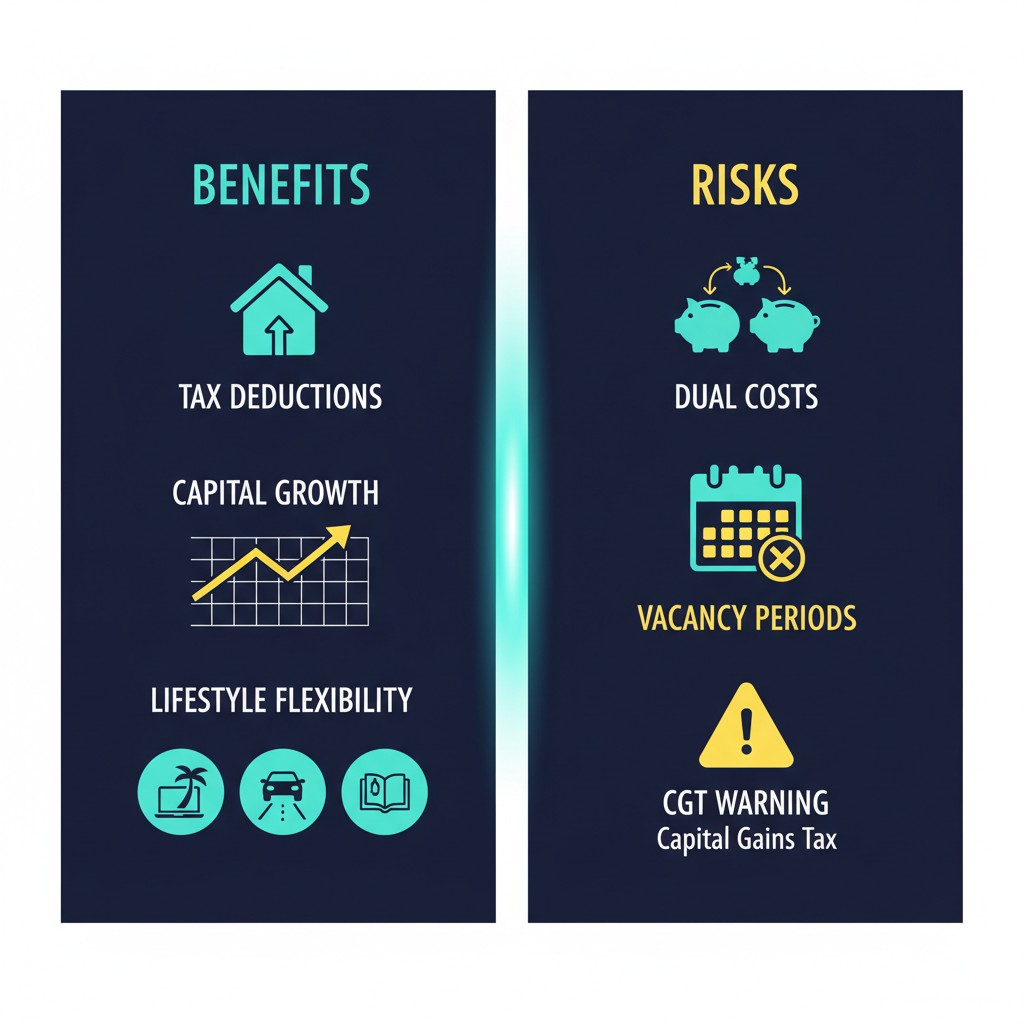 What Is Rentvesting and How It Works for Australians in 2026 3 Benefits and risks comparison chart for rentvesting property investment strategy