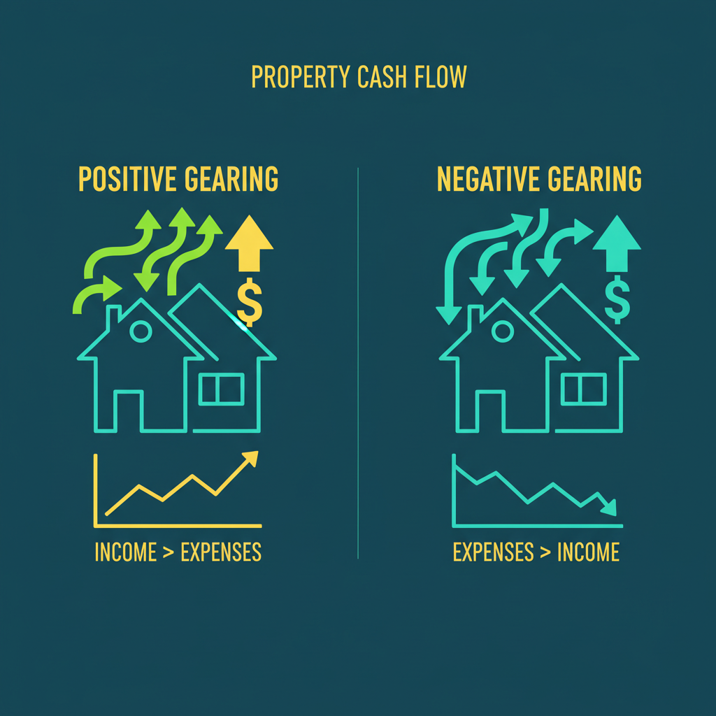 Negative Gearing Australia Explained for Property Investors in 2026 2 Visual comparison of positive gearing versus negative gearing cash flow for investment properties