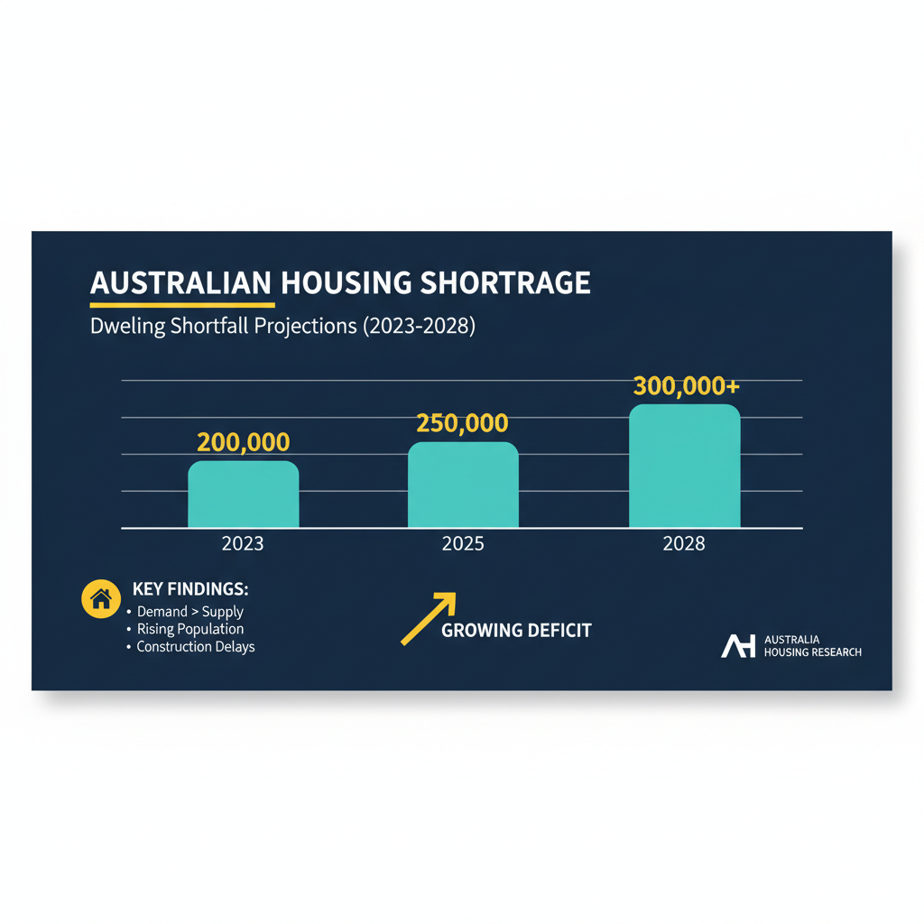 Will Property Prices Crash? The Real Story Behind Australia's 2026 Property Market 1 Australian housing shortage statistics chart showing 200,000-300,000 dwelling shortfall