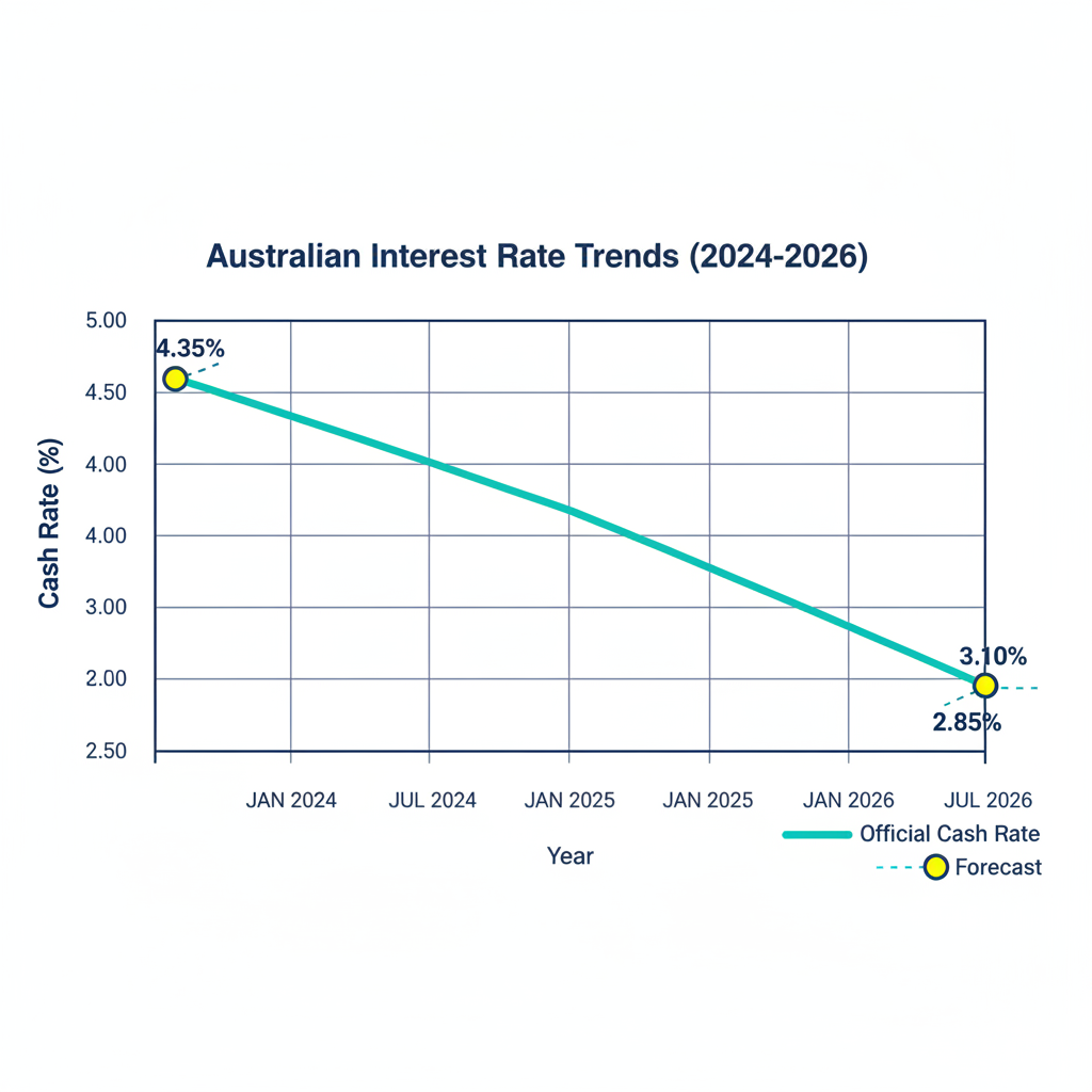 Will Property Prices Crash? The Real Story Behind Australia's 2026 Property Market 2 Australian interest rate trends 2024-2026 showing RBA cash rate movements and forecasts