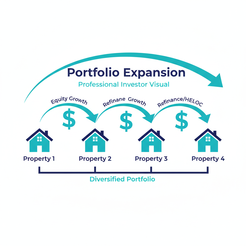 How Property Investors Use Equity to Buy Multiple Properties 3 Visual representation of building a multi-property portfolio using equity