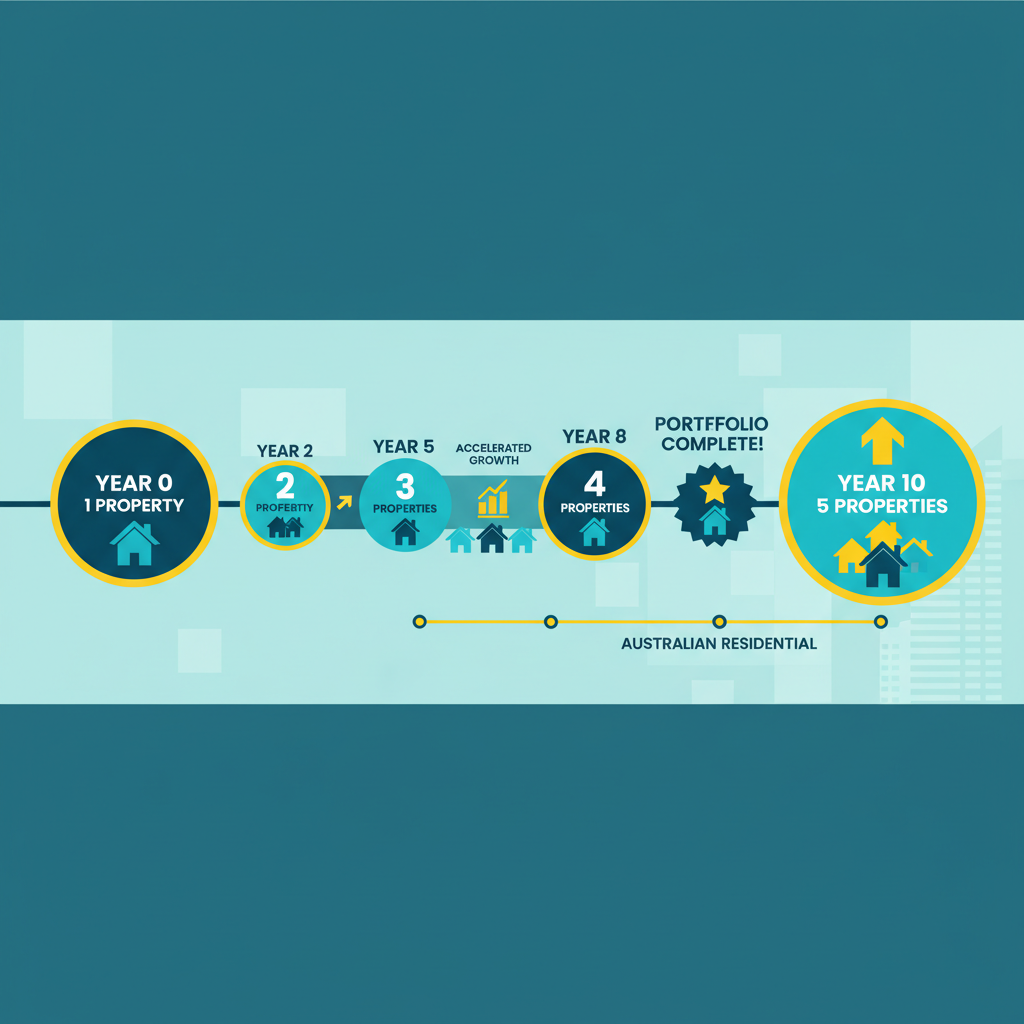 How to Turn One Property Into Five Using Equity Australia 2026 2 Property portfolio growth timeline showing equity strategy from one property to five