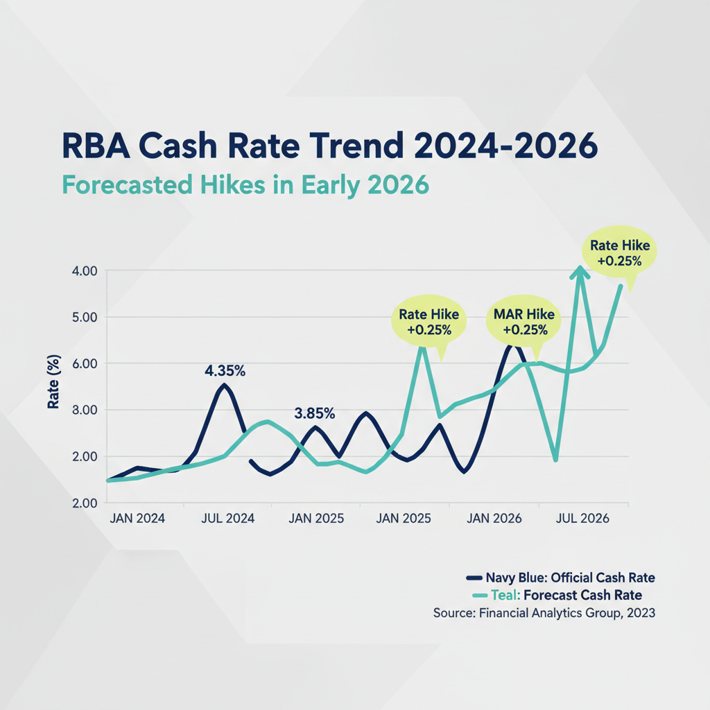 RBA Raises Rates to 4.1 Percent Will Australian Property Prices Finally Crash in 2026 1 RBA cash rate movement chart showing 2026 interest rate rises to 4.1 percent