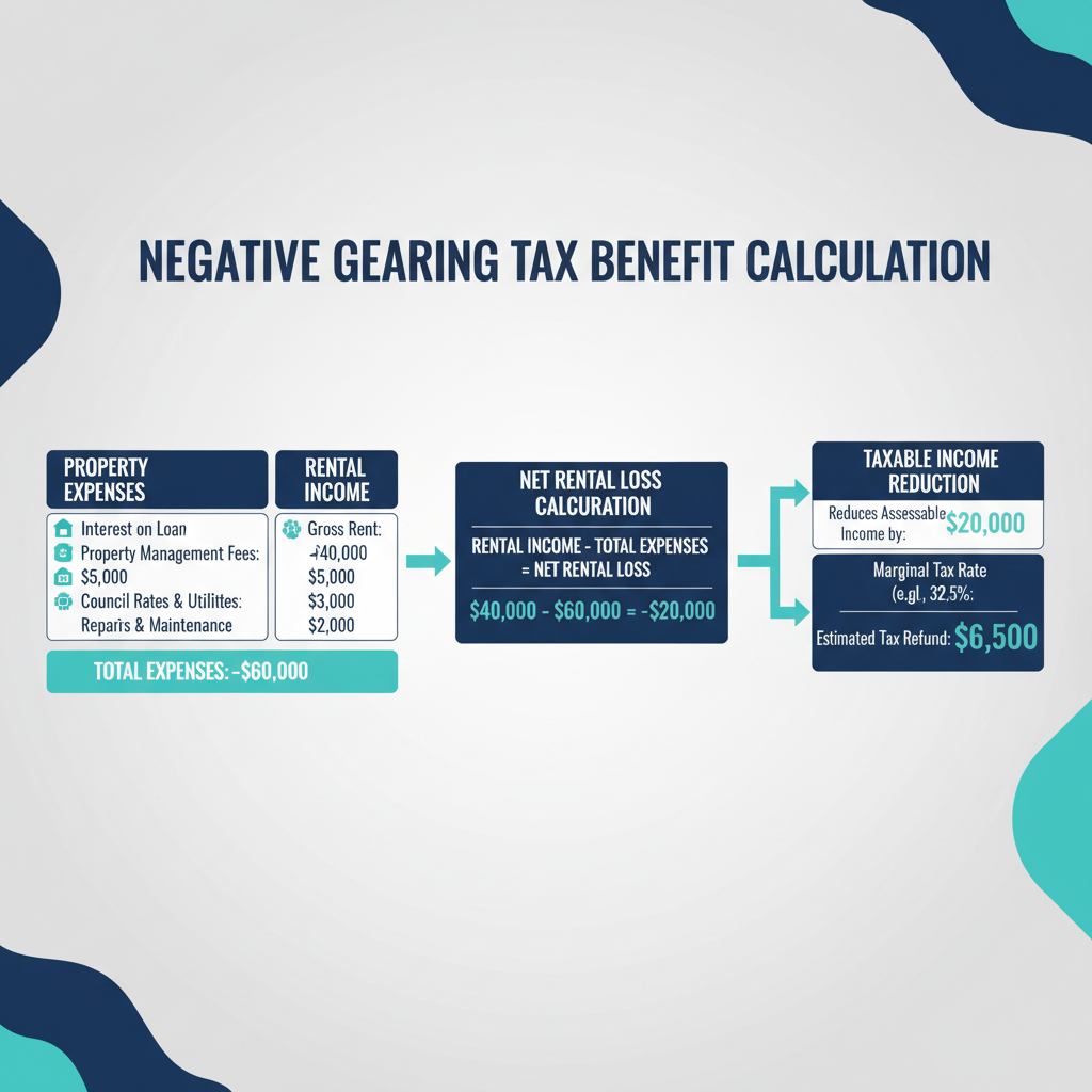Property vs Shares vs Crypto Where Should Australians Invest in 2026 2 Negative gearing tax benefit diagram showing how property investors reduce taxable income in Australia