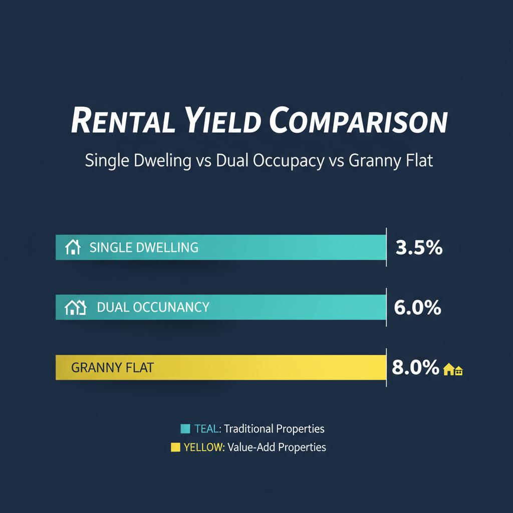 Dual Occupancy Property Australia for Higher Rental Yields and Dual Income Streams 2 Rental yield comparison chart showing dual occupancy properties outperforming single dwellings in Australia
