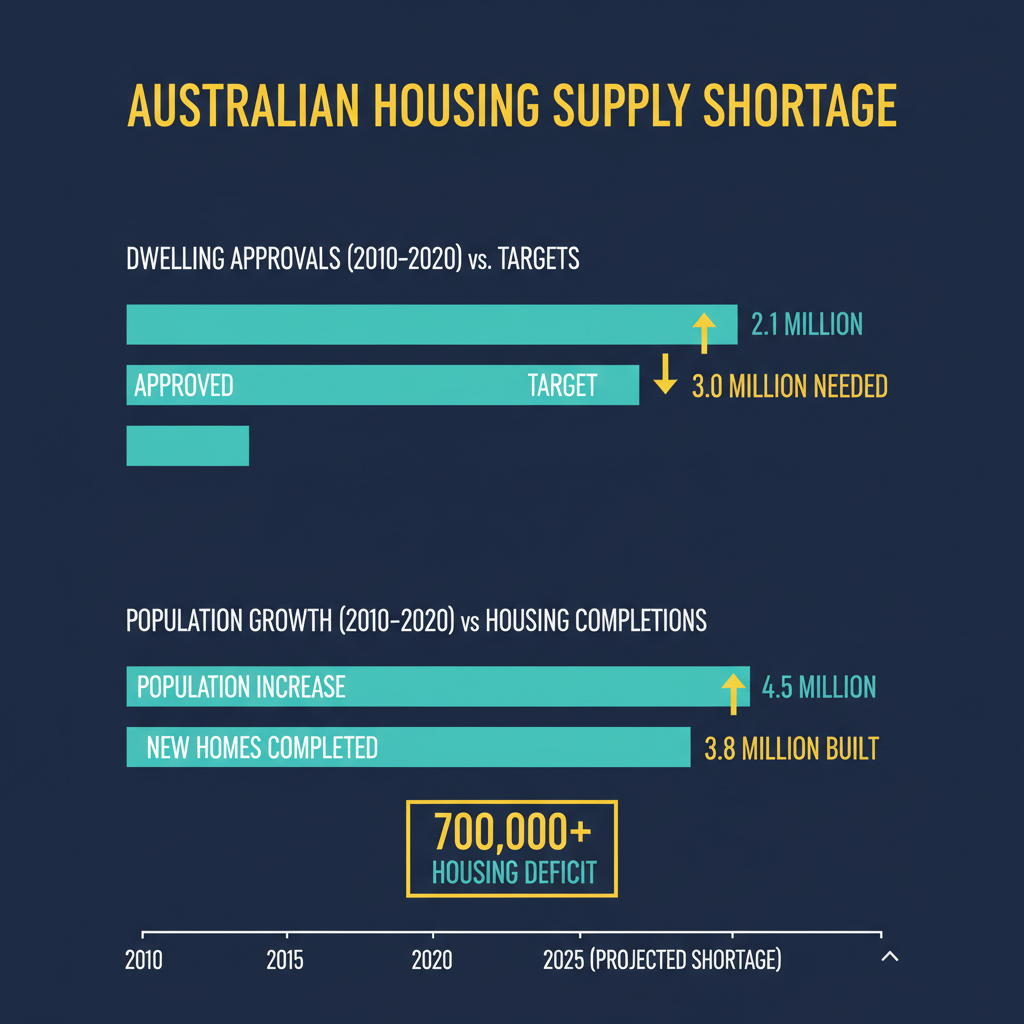 Interest Rates Are Rising But Property Isn't Crashing Here's Why 1 Chart showing Australia's 200,000 dwelling shortage and supply-demand gap