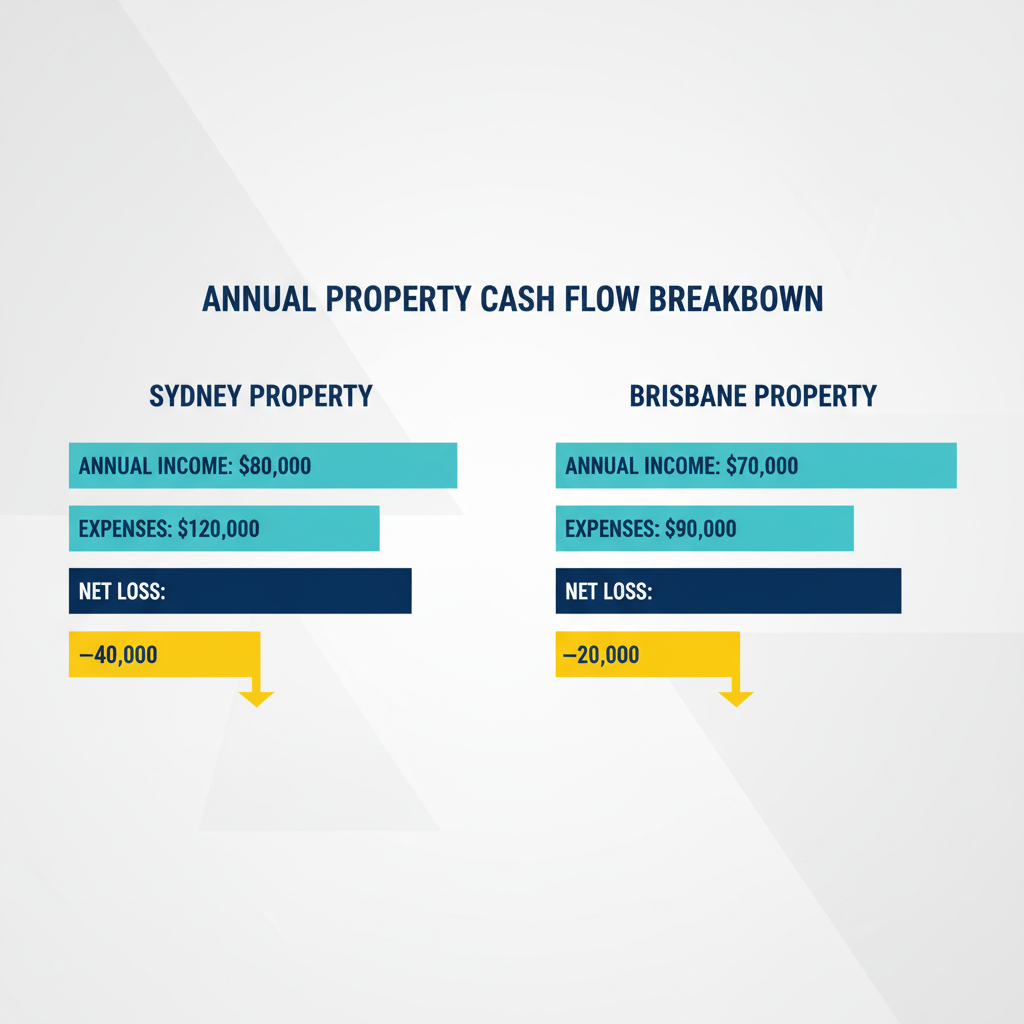 Annual cash flow comparison between Sydney and Brisbane investment properties