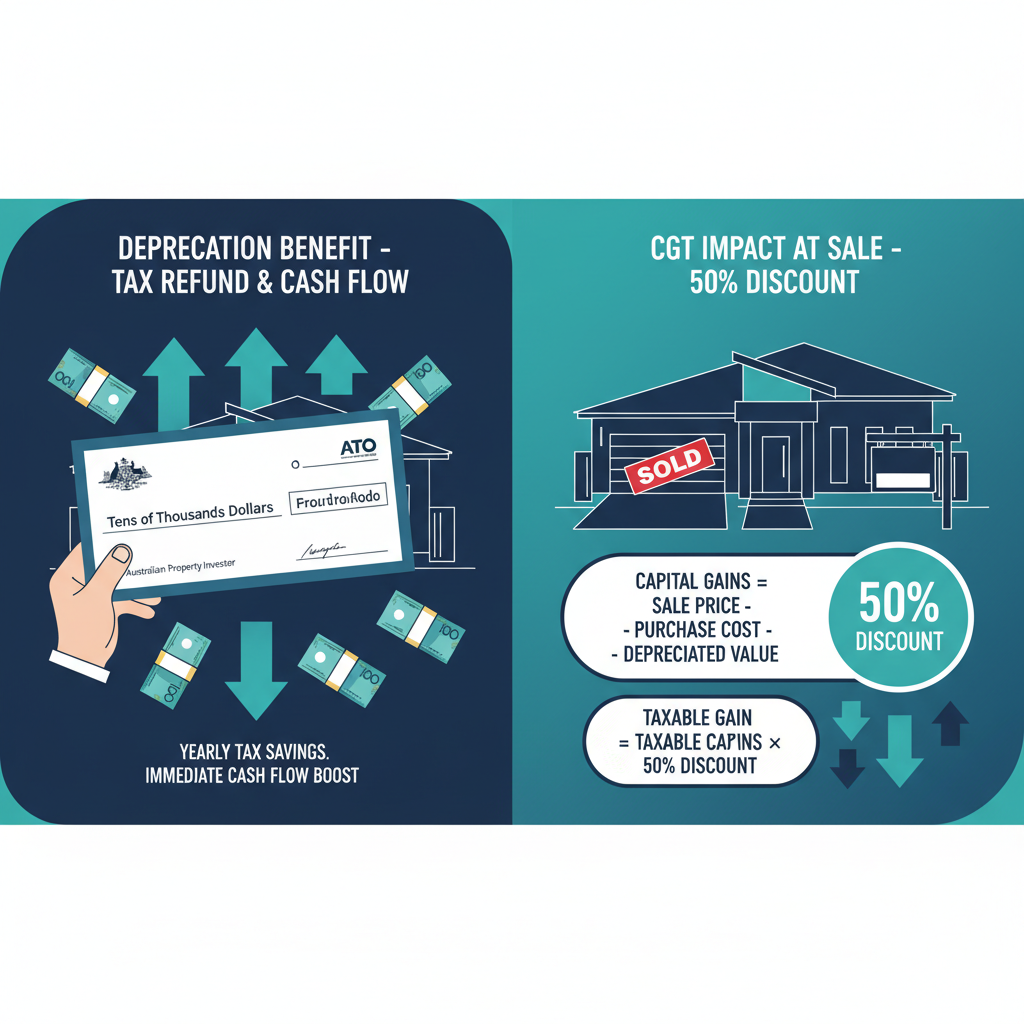 Property Depreciation Australia Explained: How Investors Legally Save Thousands in Tax 2026 4 Property depreciation tax benefits vs capital gains tax impact Australia