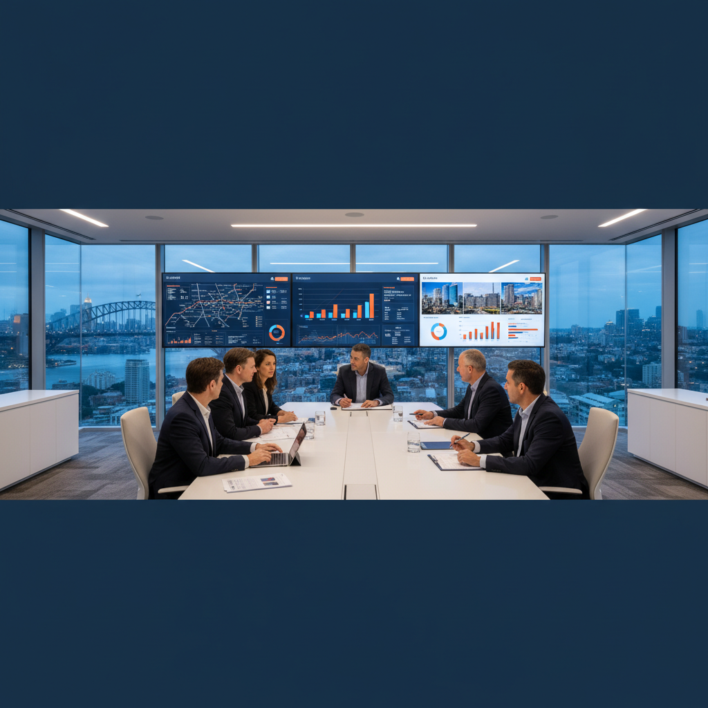 Property investors analyzing two-speed market data with buyers advocate