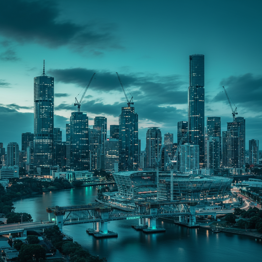 Brisbane city skyline showing Olympic infrastructure and construction growth in 2026