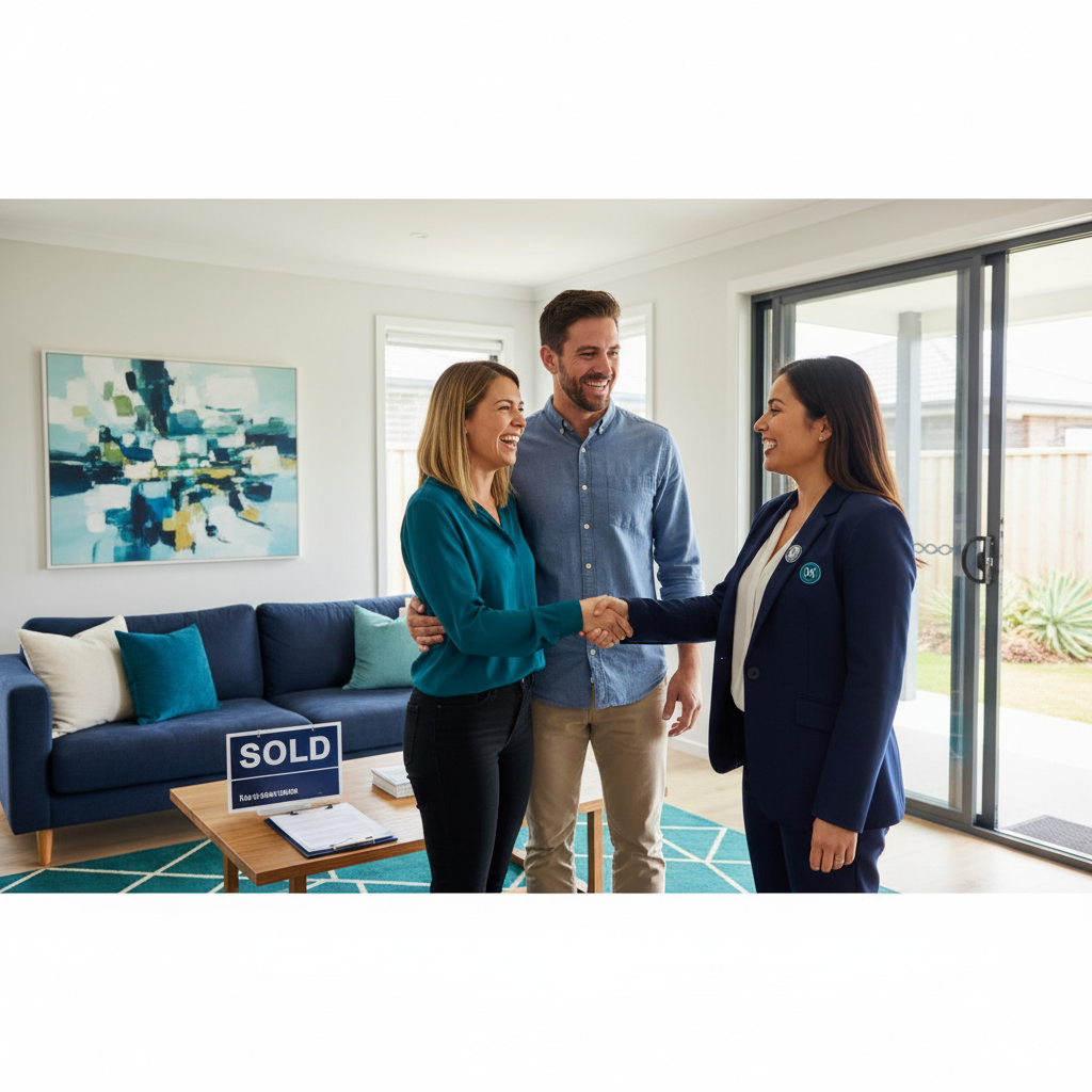 Successful first home buyers celebrating with buyers agent