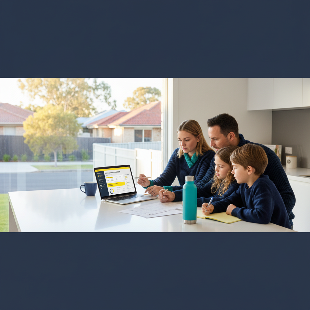 First-home buyers reviewing loan documents and grant eligibility at home