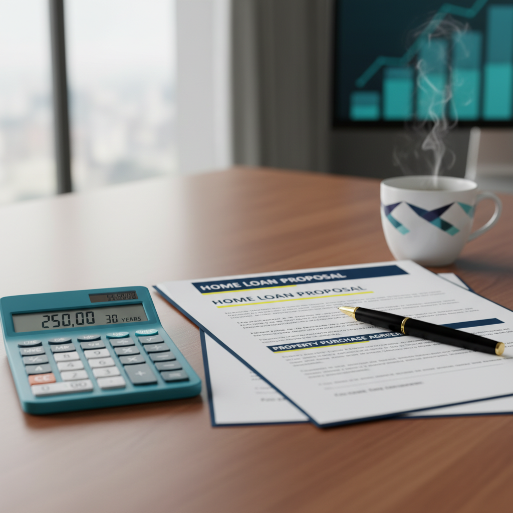 Financial planning documents and calculator for first-home buyer deposit and costs