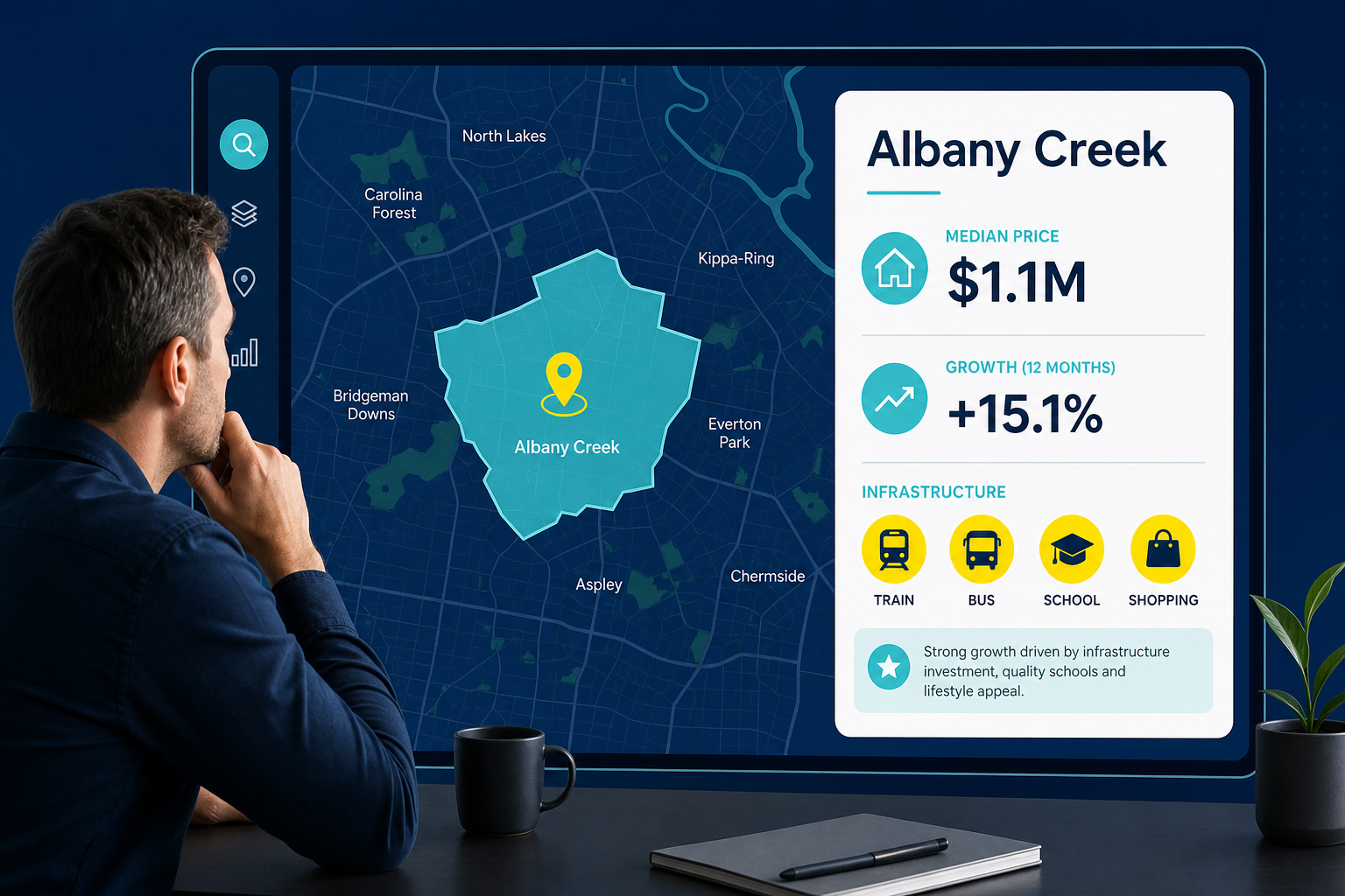How Queensland Buyers Can Use Strategy to Buy Better in Brisbane 1 Brisbane property location strategy data interface showing suburb performance metrics