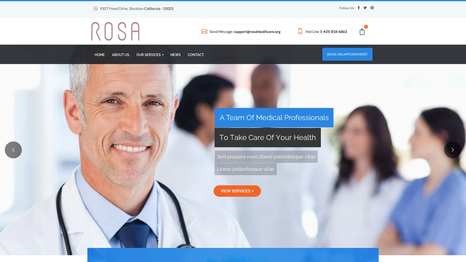 Rosa Healthcare homepage for medical transportation and home healthcare services