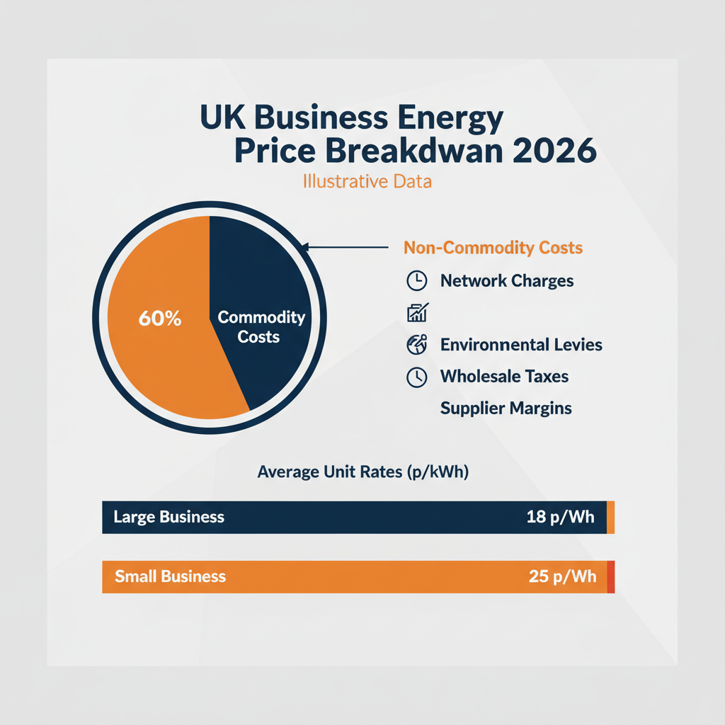 UK business energy price breakdown and cost comparison infographic 2026