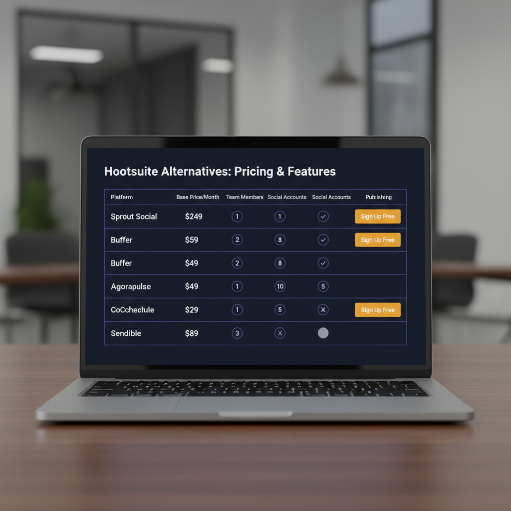 Pricing comparison table for social media scheduling alternatives to Hootsuite