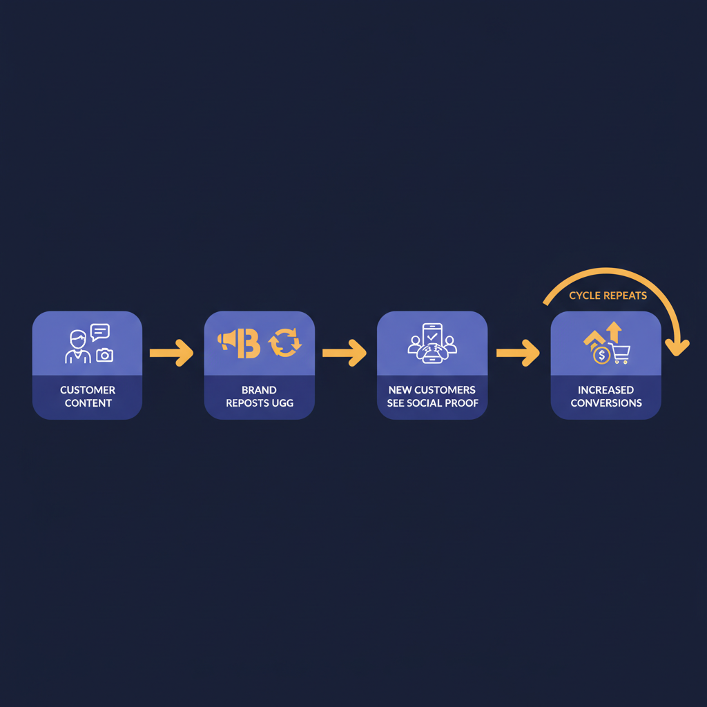 User-generated content cycle showing how UGC builds trust and drives conversions
