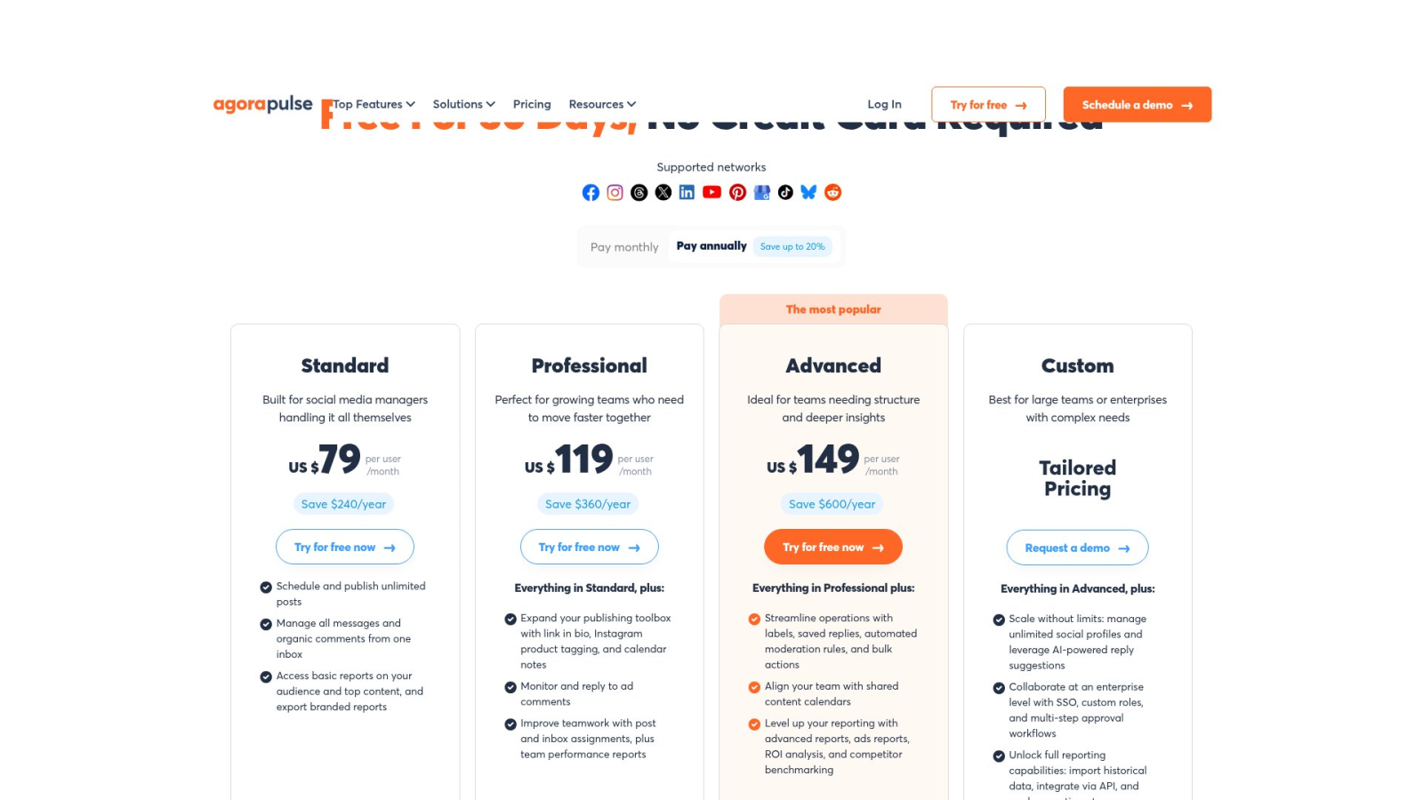 Agorapulse pricing plans for social media management teams