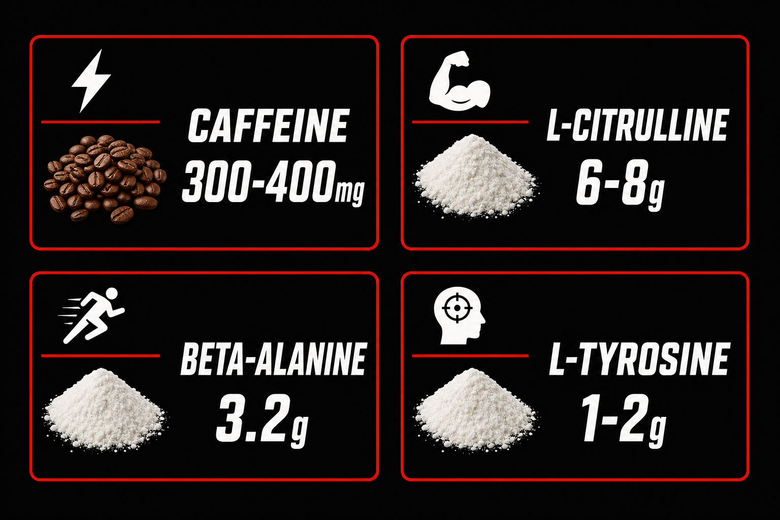 High stim pre workout key ingredients dosing breakdown infographic