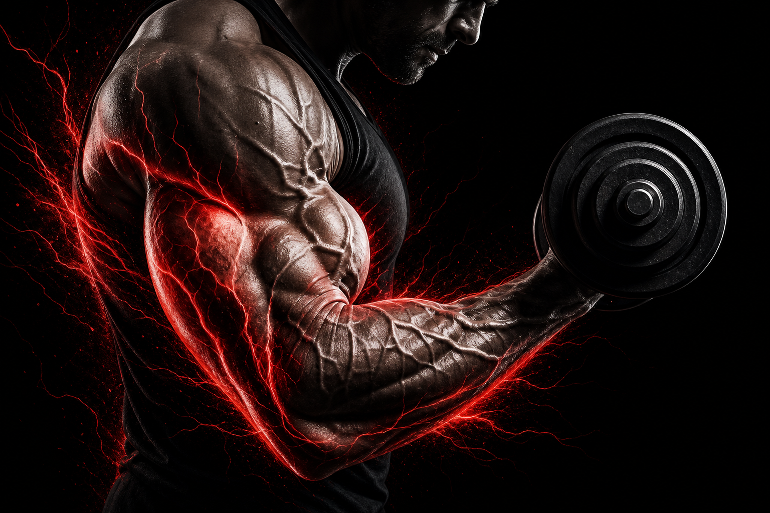 Muscle pump vascularity illustration showing blood flow and muscle fullness during resistance training