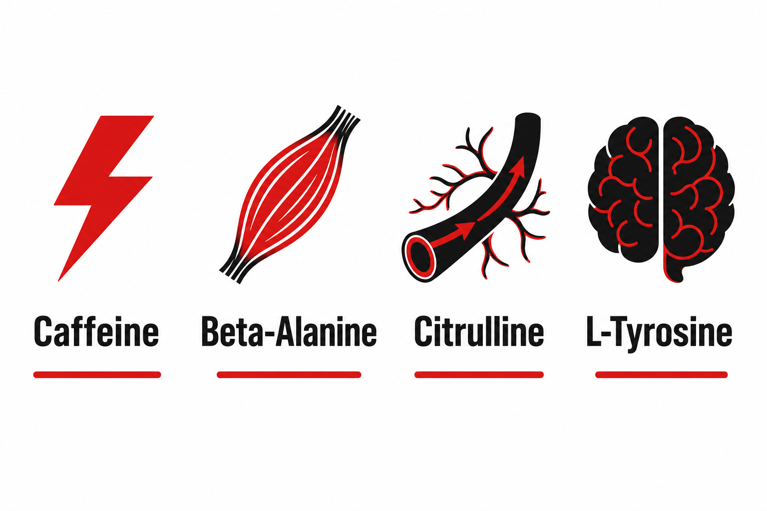 Core ingredients in a high stim pre workout formula: caffeine, beta-alanine, citrulline, and L-tyrosine
