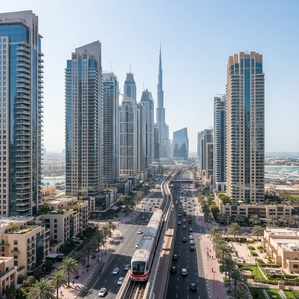 Dubai skyline showing urban connectivity and apartment density