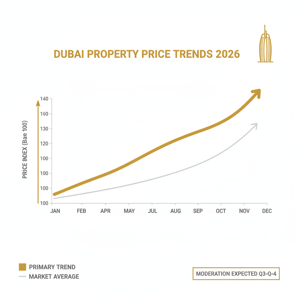 Dubai real estate pricing trajectory chart 2026 showing moderation