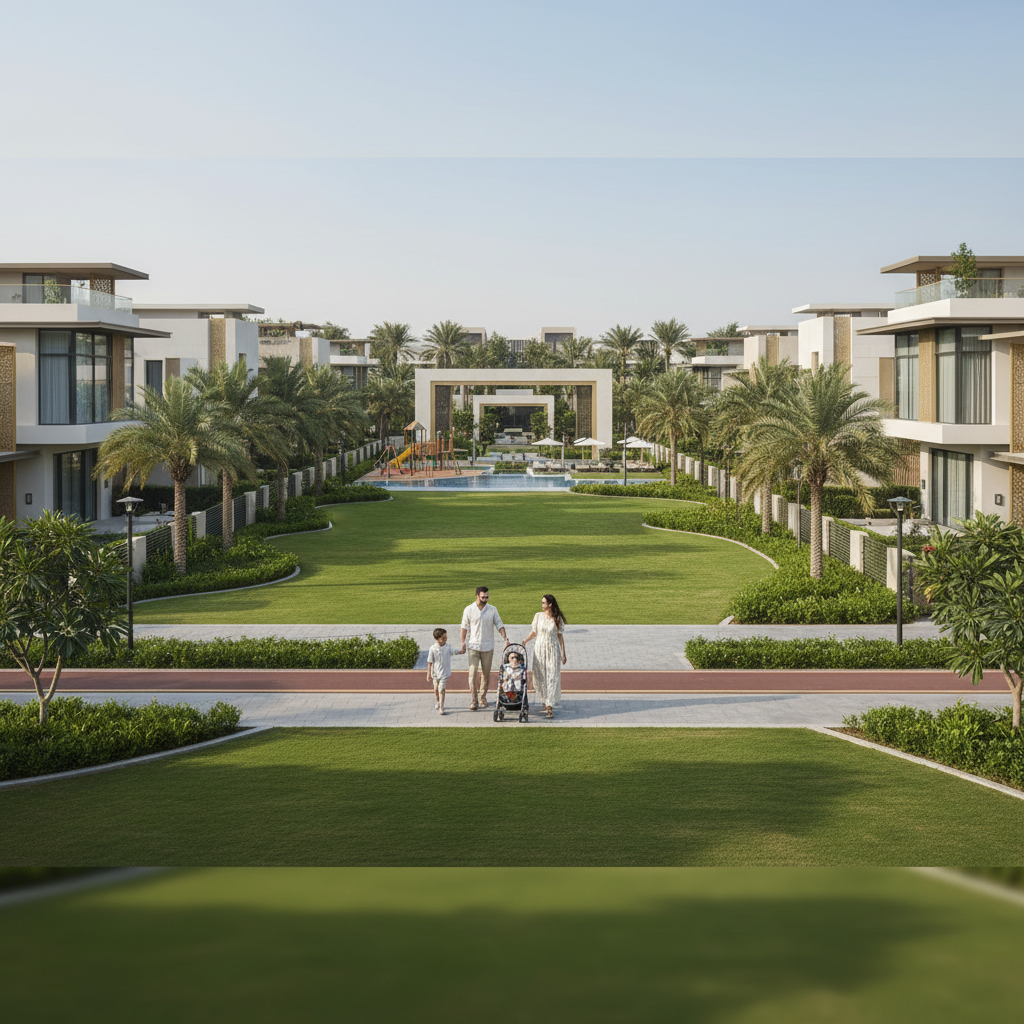 End-user family in Dubai villa community emphasizing lifestyle and infrastructure