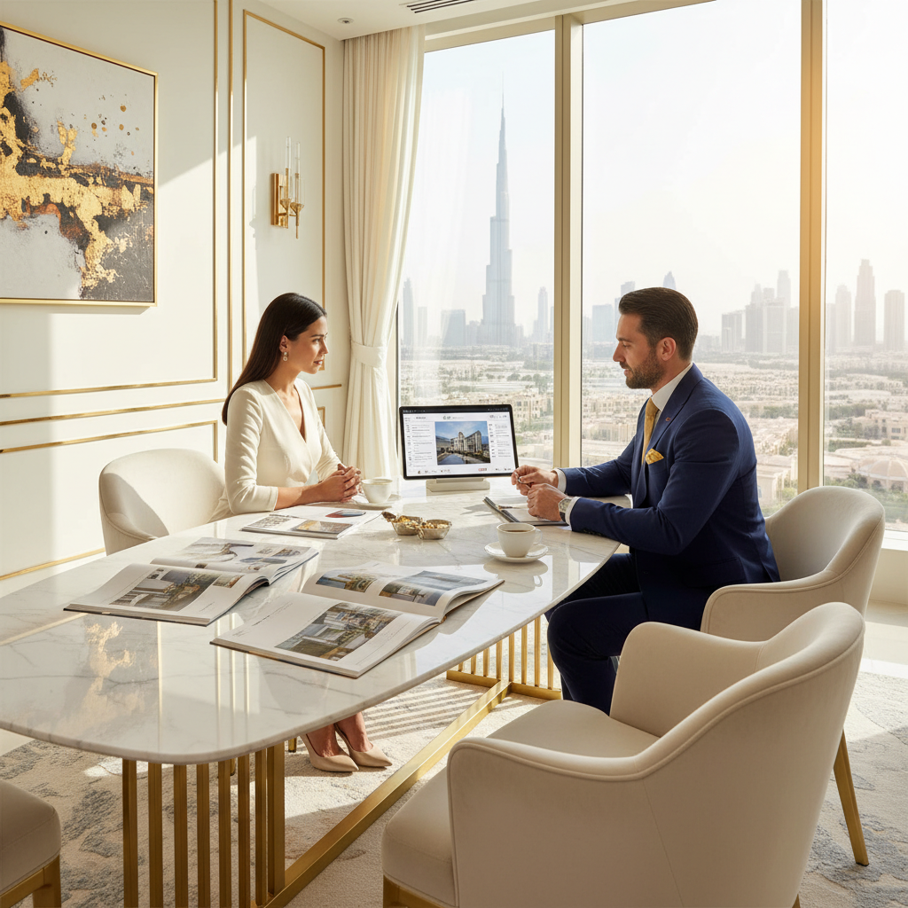 Dubai real estate consultation meeting between advisor and client