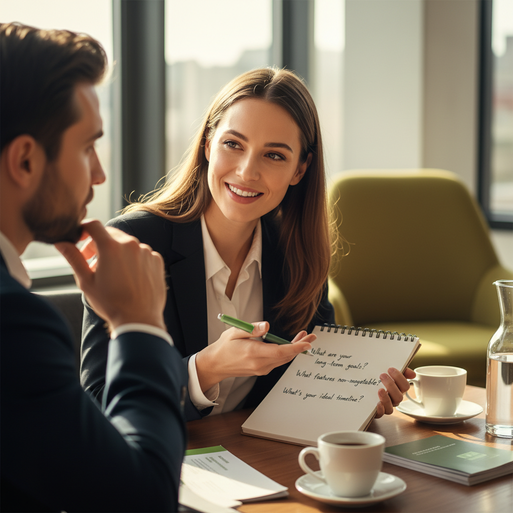 Real estate advisor conducting diagnostic client interview