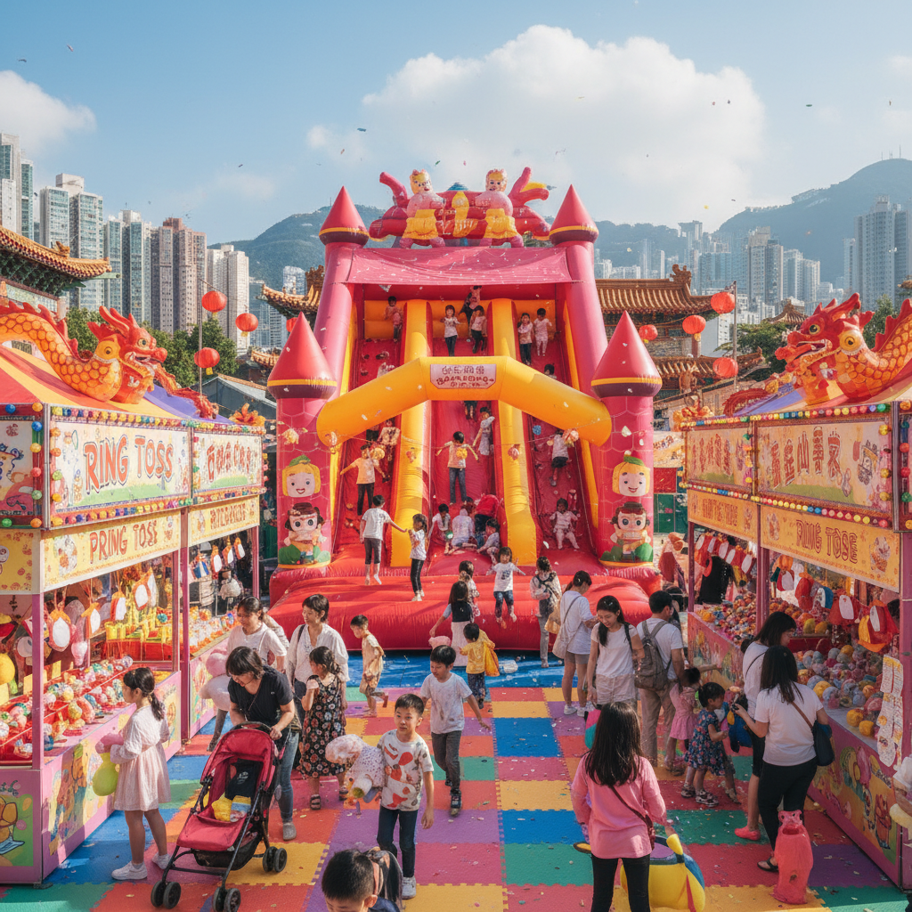 彈跳城堡在香港戶外嘉年華活動中吸引大量家庭參與
